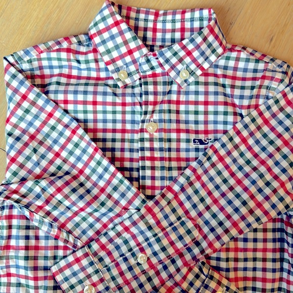 Vineyard Vines boys red, green, blue, white button down - Picture 2 of 6